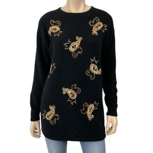 Evan Picone Sweater Women Small Black Lambswool Angora Vintage 80s